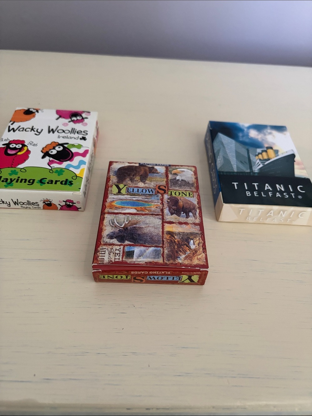 NWOT Lot of 3 Souvenir Playing Cards: Titanic, Woolly Sheep & Yellowstone